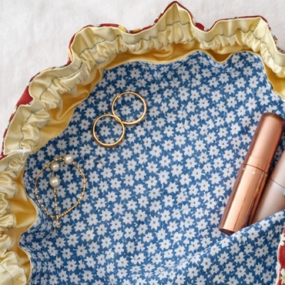 Fabric Jewelry & Makeup Pouch | Floral Drawstring Travel Holder